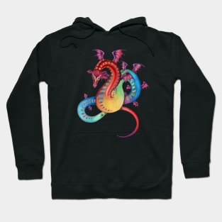 Fabulous Rainbow Dragon in Red, Blue, Yellow Hoodie